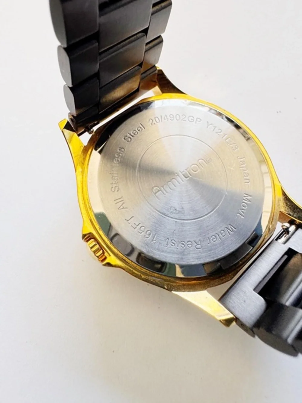 Armitron Gold Tone Black Steel Watch 42mm 7.75”